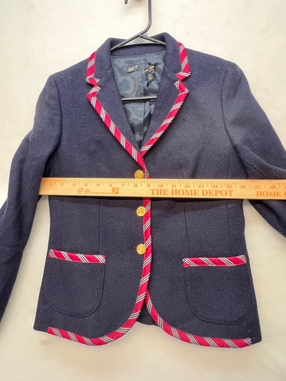 346 Brooks Brothers Womens Wool Striped Trim Blazer Jacket Navy Red Size 4 P - Picture 8 of 15